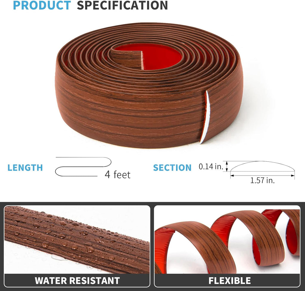 4 ft Vinyl Floor Transition Strip, Laminate Floor Divider, Cherry