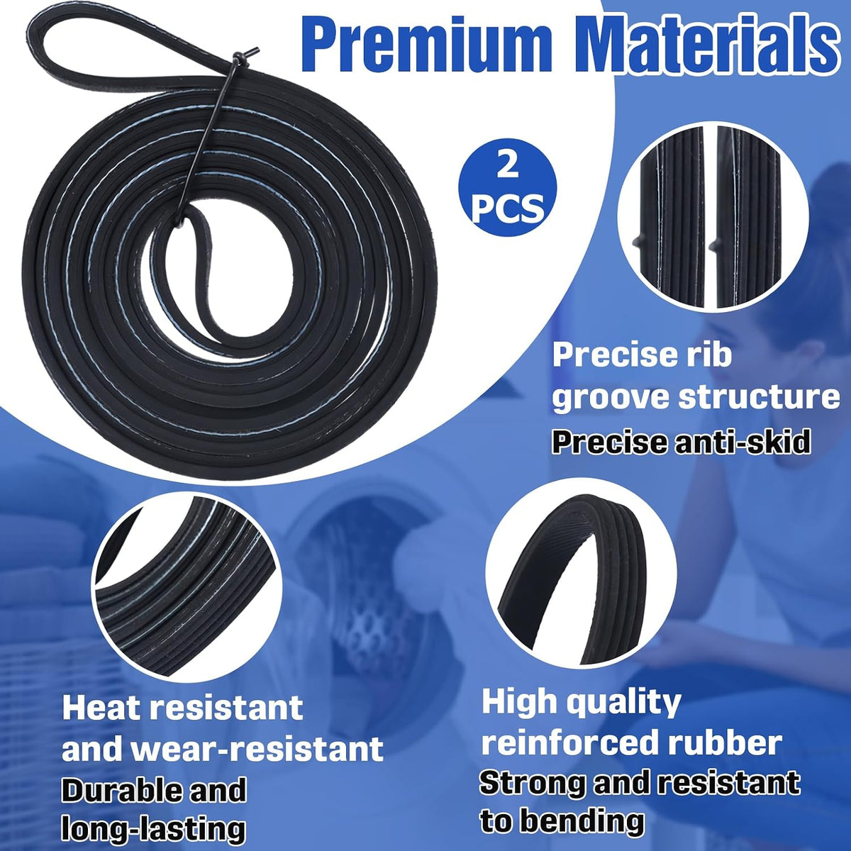 2-Pcs Dryer Drum Drive Belt Compatible with Maytag PYET344AYW