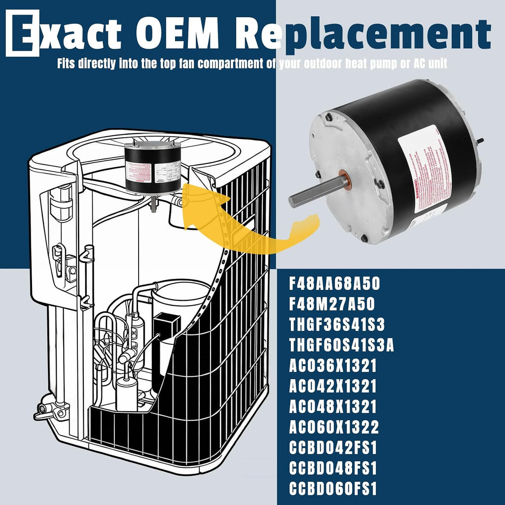 F48AA68A50 Condenser Fan Motor 1/4HP 208-230V Fits Genteq A.O Smith