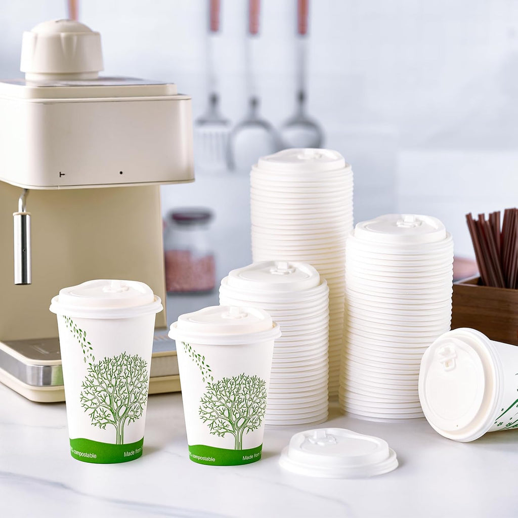 Compostable Coffee Cup Lids 200 Count, 3.54 inch CPLA Cup Lid