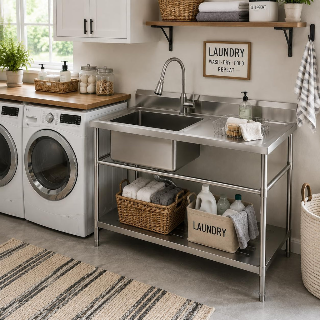 Utility Sink, Stainless Steel Side Platform 40x24x36 Inch