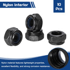 Kozelo 10Pcs M8-1.25 Nylon Locking Hex Nuts CarbonSteel Black