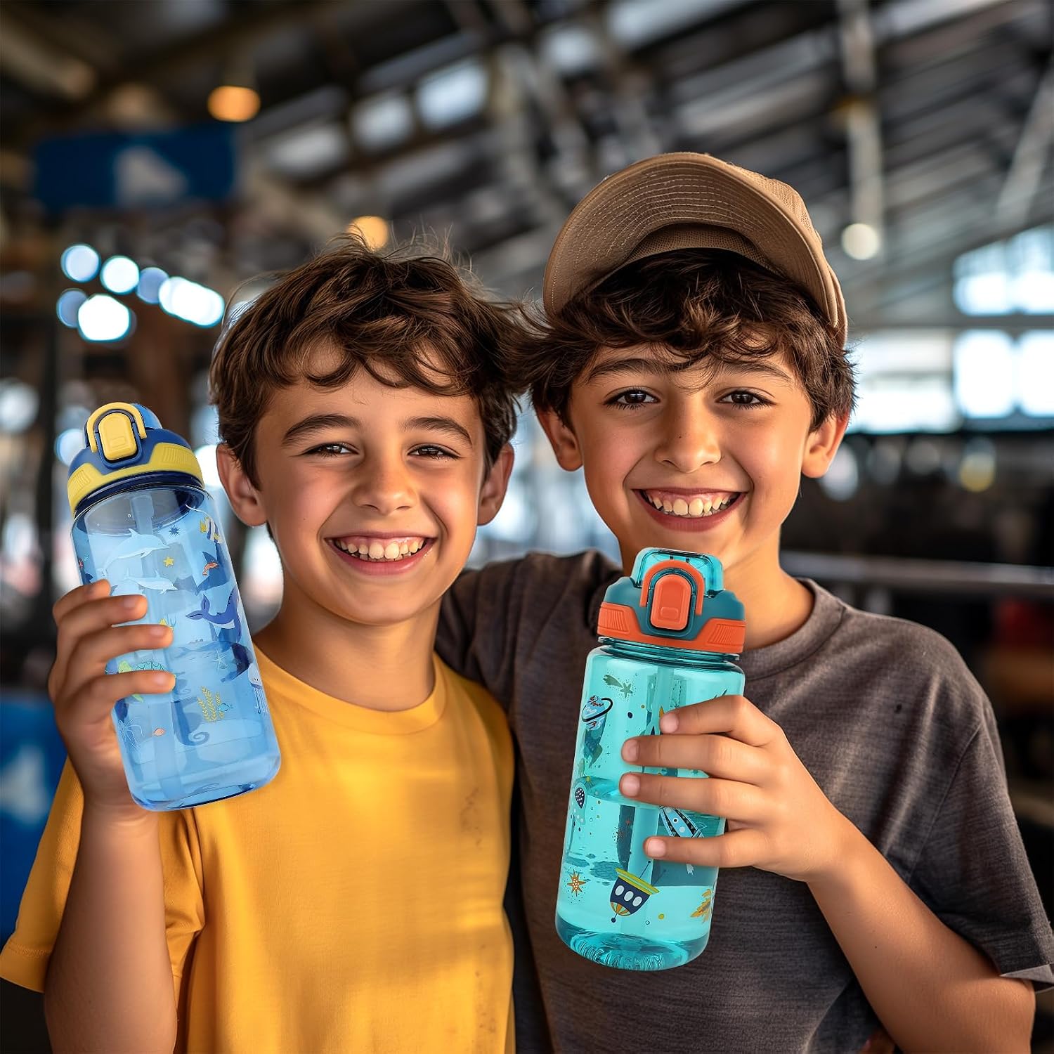 Kids Water Bottle for School or Travel, 20 Oz Durable Plastic Water Bottle | Silicone Straw, Pop-Up Spout Cover, BPA