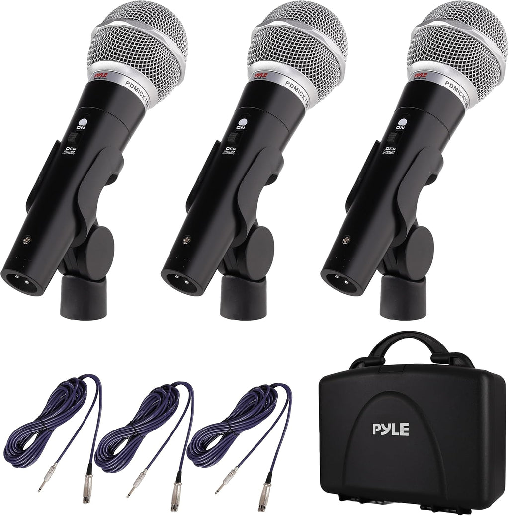 3 Piece Professional Dynamic Microphone Kit Cardioid Unidirectional Vocal Handheld MIC with Hard Carry Case & Bag