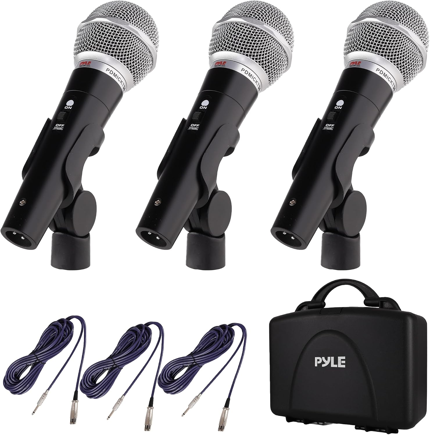 3 Piece Professional Dynamic Microphone Kit Cardioid Unidirectional Vocal Handheld MIC with Hard Carry Case & Bag