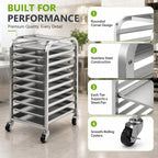 10-Tier Sheet Pan Rack with Wheels for Home Bakery Rolling Cart Fits 1/2 & 1/4 Sheet Pans, Commercial Grade Bread