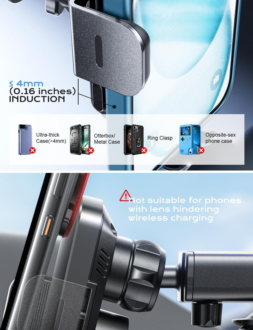 Wireless Car Charger, 15W Fast Charging Auto Clamping Phone Holders for Your Car Phone Mount fit for iPhone 17 16 15