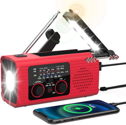 Emergency Weather Radio, 4000mAh NOAA Weather Radio Solar Charging | Hand Crank Radio & USB Charged, Radios Portable