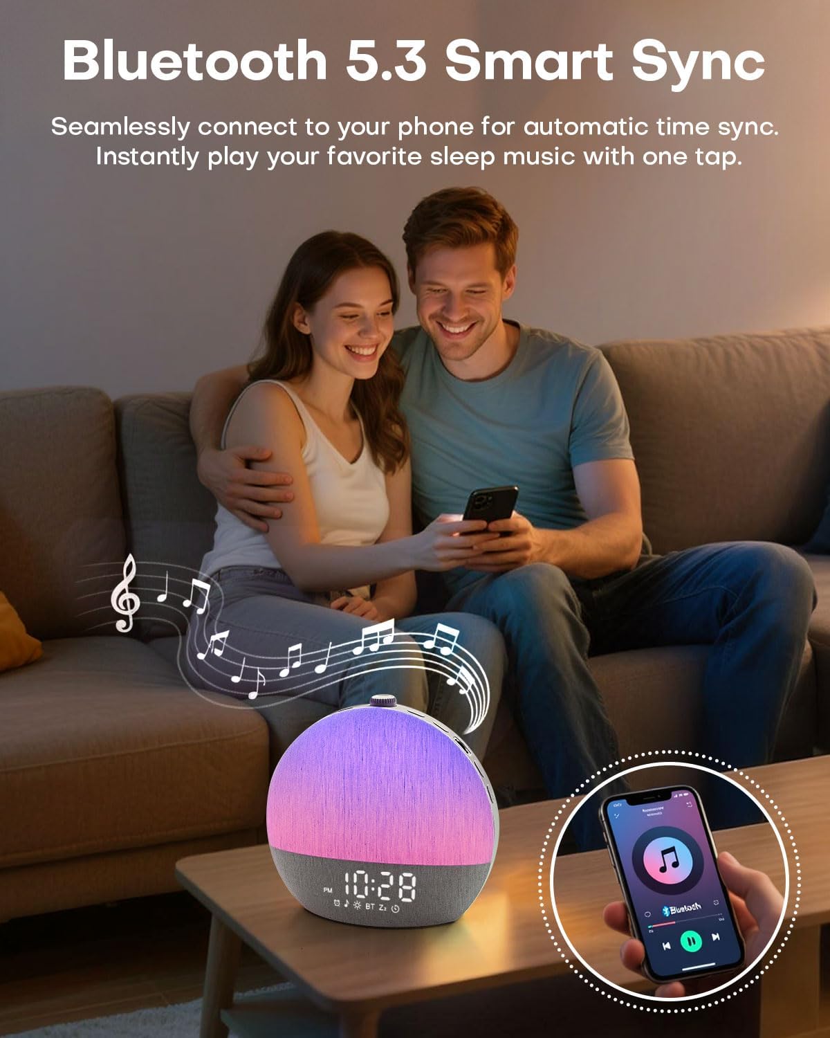 Sunrise Alarm Clock, White Noise Sound Machine, Sunlight Alarm Clocks for Bedrooms, 9 Natural Wake Up RGB Night