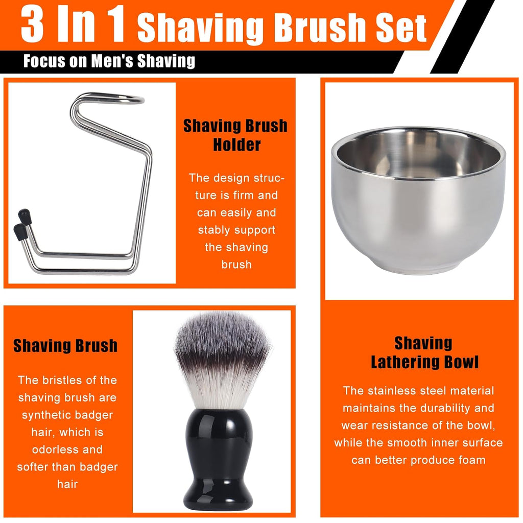 Shaving Brush, 3 In 1 Shaving Brush Set Includes Stainless Steel Shaving Stand and Bowl, Synthetic Badger Hair Shave