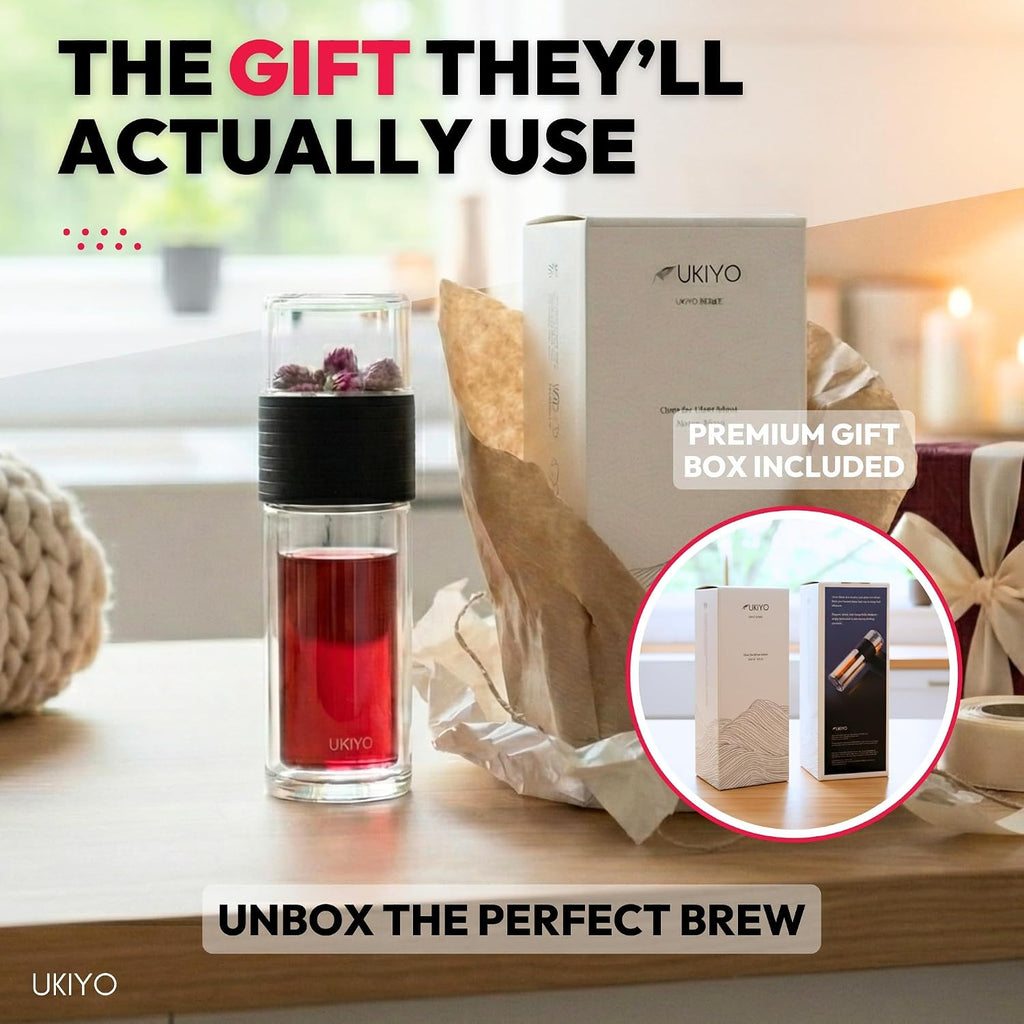 Premium Double-Wall Glass Tea & Fruit Infuser Bottle - Travel Tumbler with Stainless Steel Filter and Neoprene Sleeve
