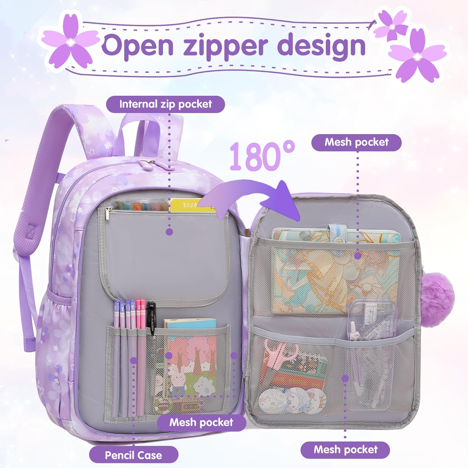 Lovely Girls Backpack School Bag for Students Kids Book Bag with Multiple Pockets Splash-proof Children's