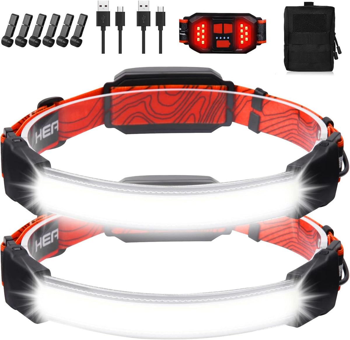 Rechargeable Headlamp,Super Bright 1500 Lumens 6 Modes Head Lamp Led Rechargeable with Tail Red Light,Wide Beam Led