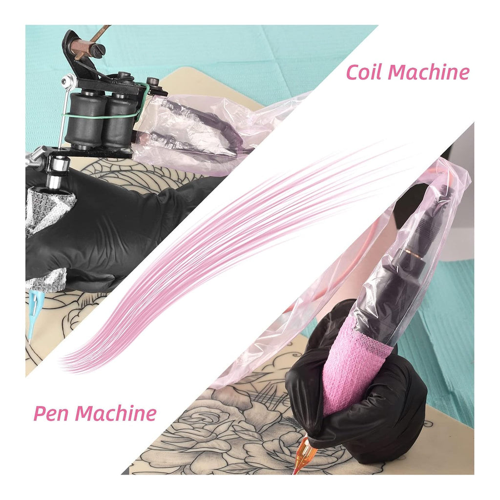 100pcs Tattoo Clip Cord Sleeves with 2pcs Self-adhesive Bandage Disposable Plastic Cover Bags Tattoo Pen Bag Tattoo