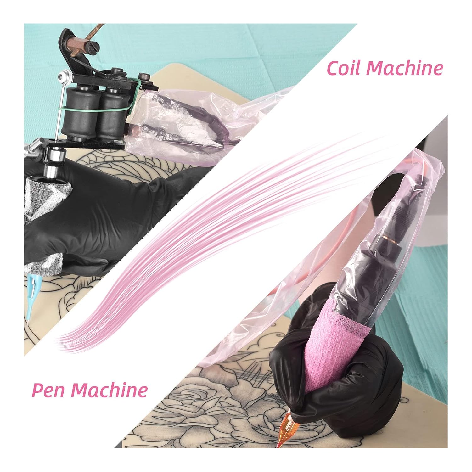 100pcs Tattoo Clip Cord Sleeves with 2pcs Self-adhesive Bandage Disposable Plastic Cover Bags Tattoo Pen Bag Tattoo