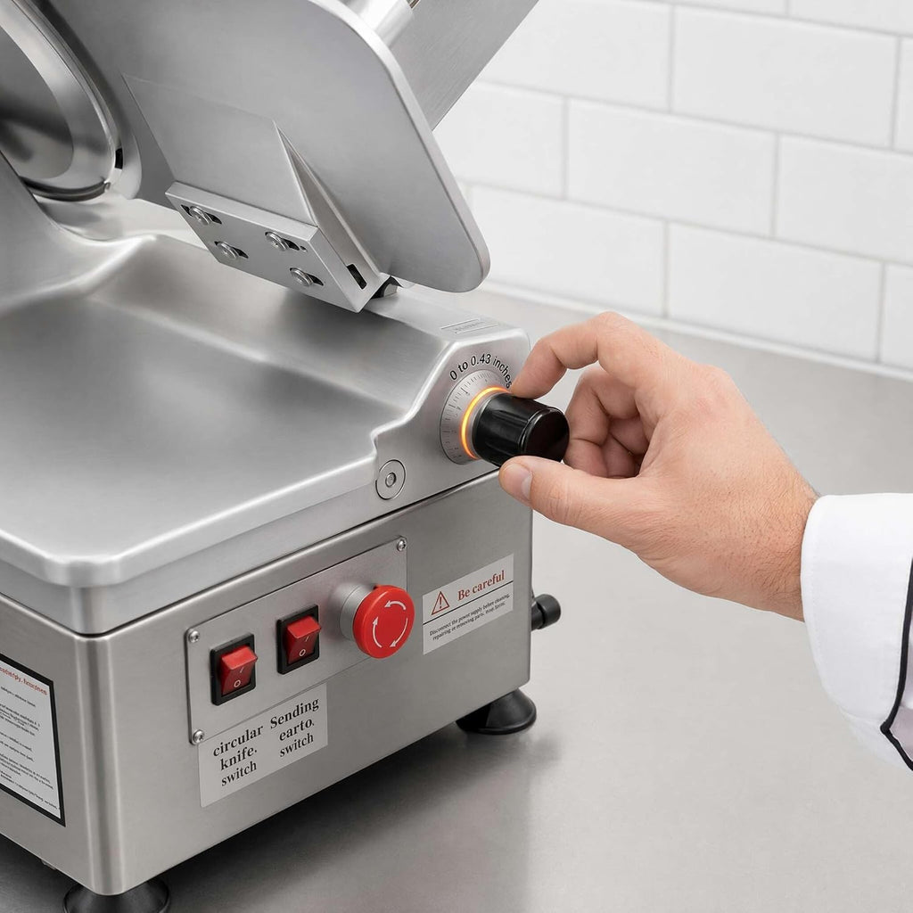 550W Meat Slicer Commercial,Electric Deli Slicer Machine with Removable 10" High-Hardness Carbon Steel Blade, 0-0.43