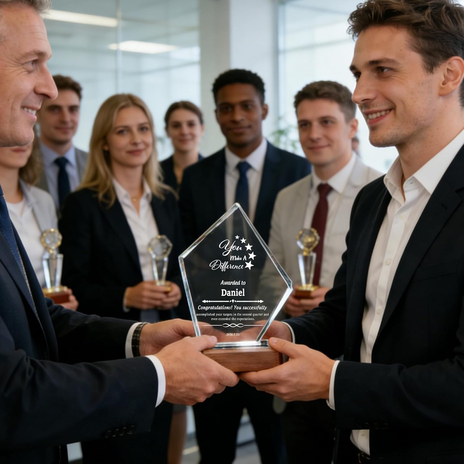 Personalized Crystal Award Trophy for Employee Recognition | Custom Logo & Text Engraved Crystal Award for Corporate