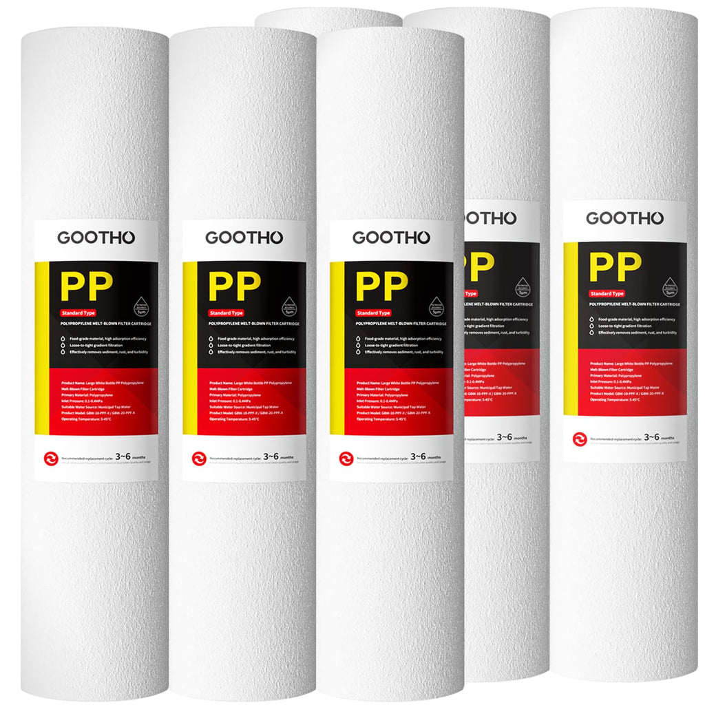 Gootho 20" x 4.5" -5 Micron Whole House Sediment Filter Cartridge (6-Pack）