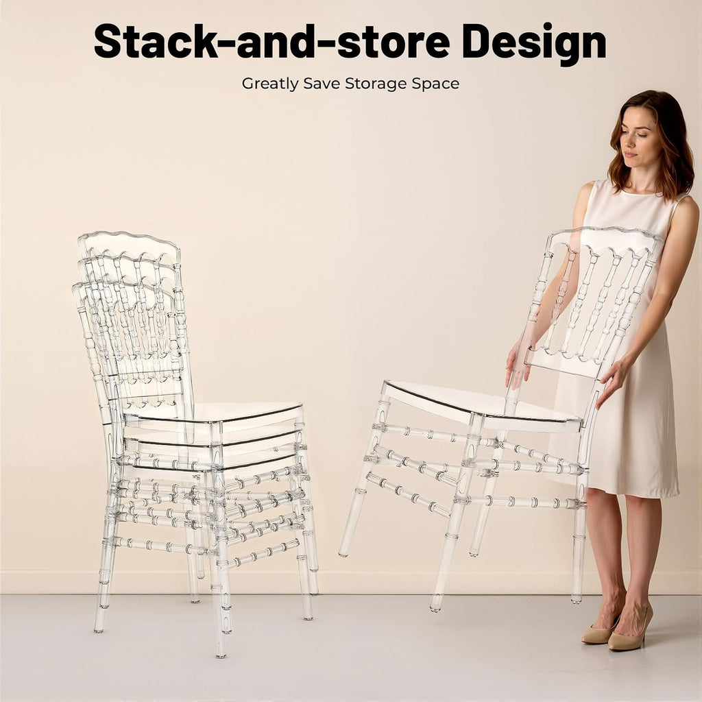 Set of 4 Stackable Chiavari Chairs, Clear Dining Chairs for Wedding Party