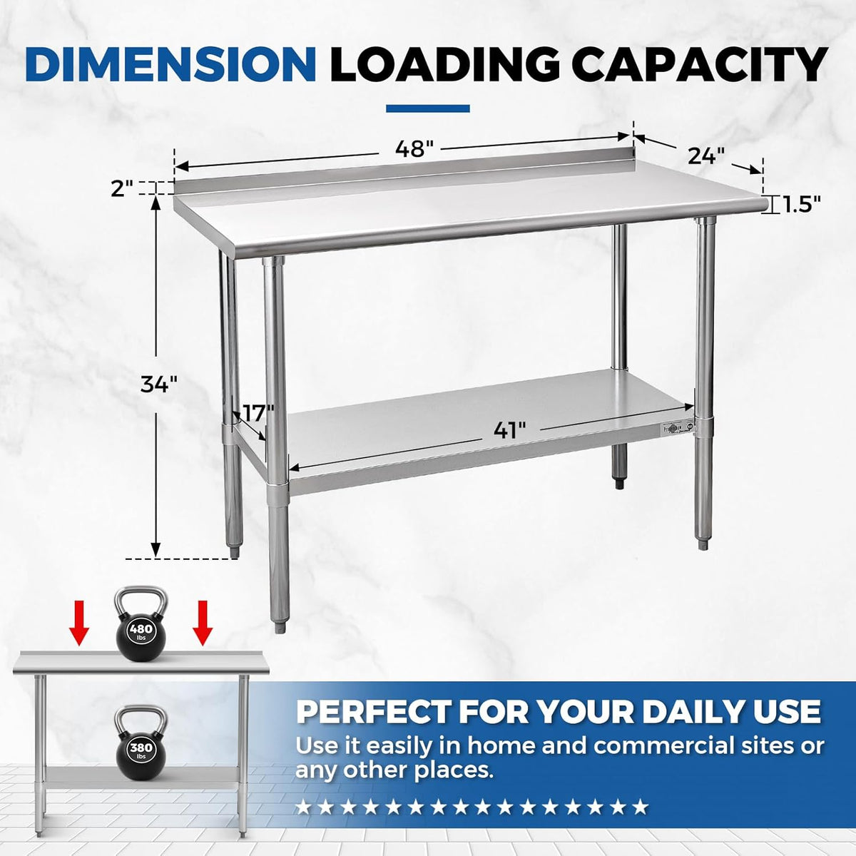 Stainless Steel Prep Table 24''x48'' Workbench with Backsplash