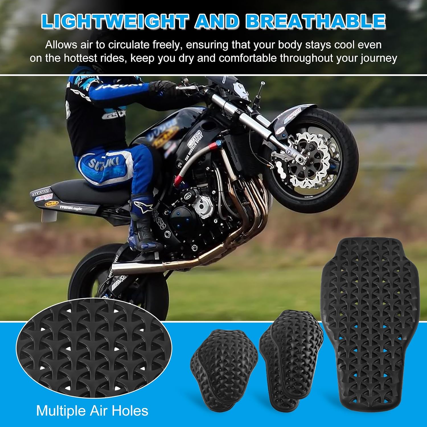 Universal Motorcycle Back Protector Insert, CE Level 2 Armor Insert Pads Set of 5pcs Level 1 Back Armor Protection