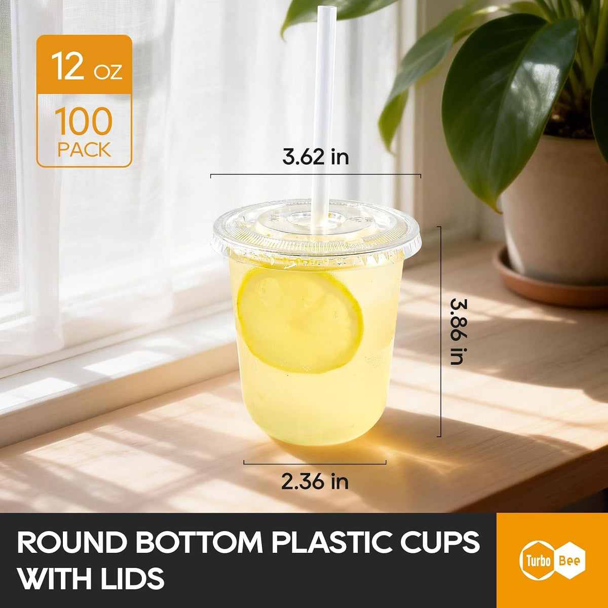 Disposable Plastic Cups with Lids and Straws, 12 OZ, 100 Pack