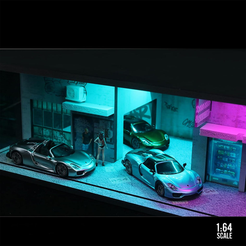 1/64 Neon Style LED Diorama Display Case for Model Car & Figures | Compatible with Hot Wheels Matchbox Mini GT