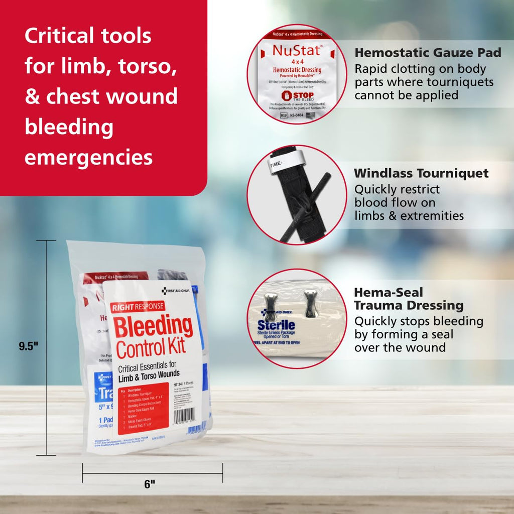 91134 Critical Essentials Bleeding Control Kit for Limb & Torso Wounds, 8 Pieces