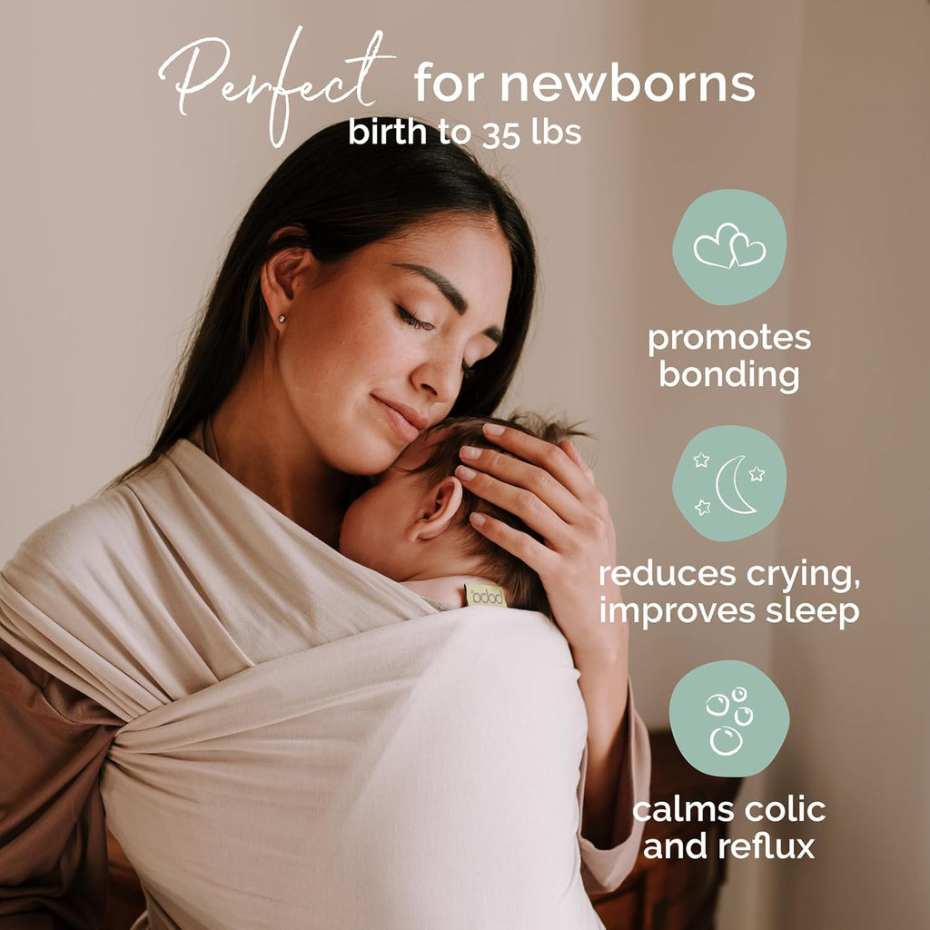 Baby Wrap Carrier - Stretch Organic Bamboo Newborn Sling, Stone | Breathable Bamboo-Blend Knit, newborn to toddler.