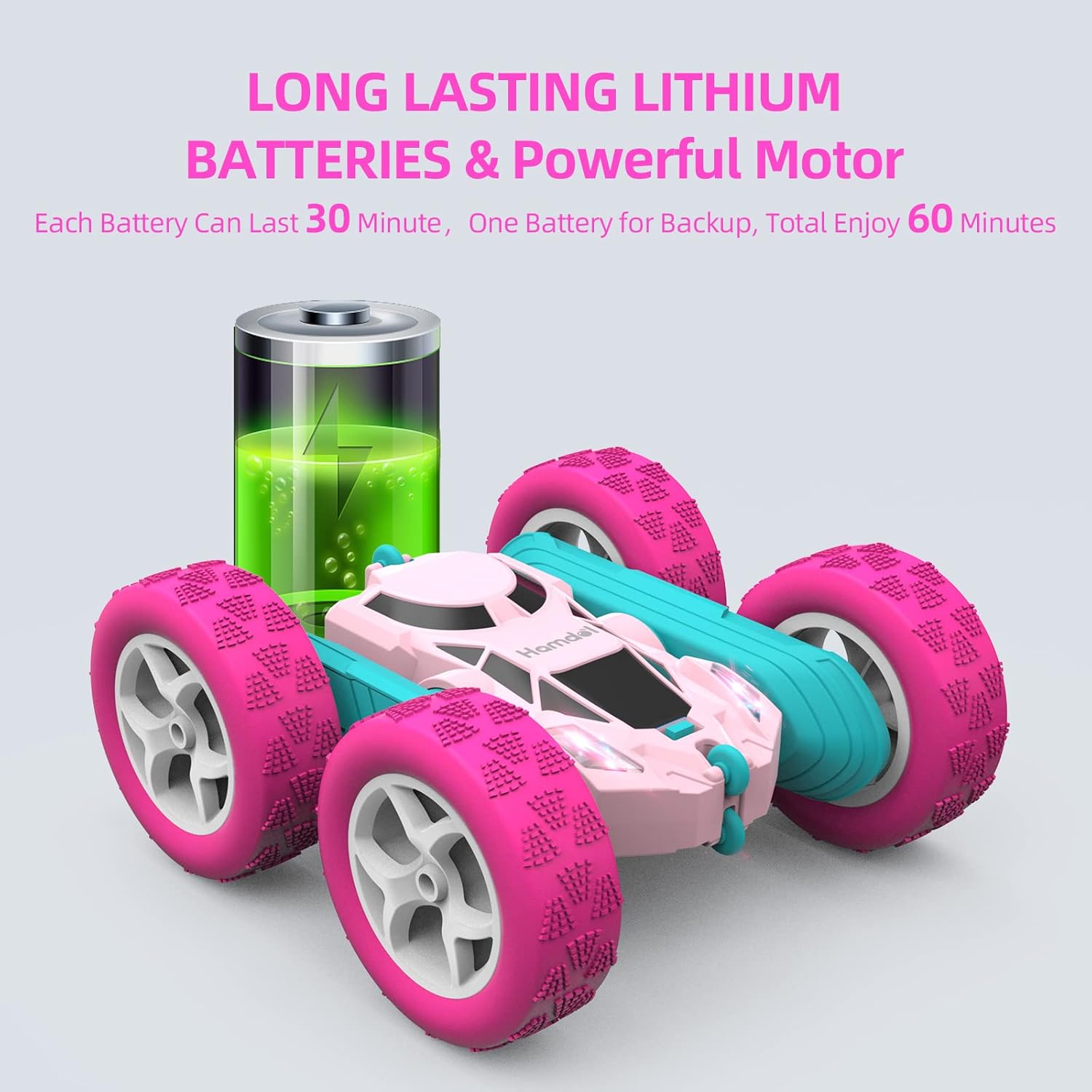Pink Remote Control Car for Girls, 360° Flipping Stunt Car with LED Headlights, Rechargeable 4WD Electric Toy