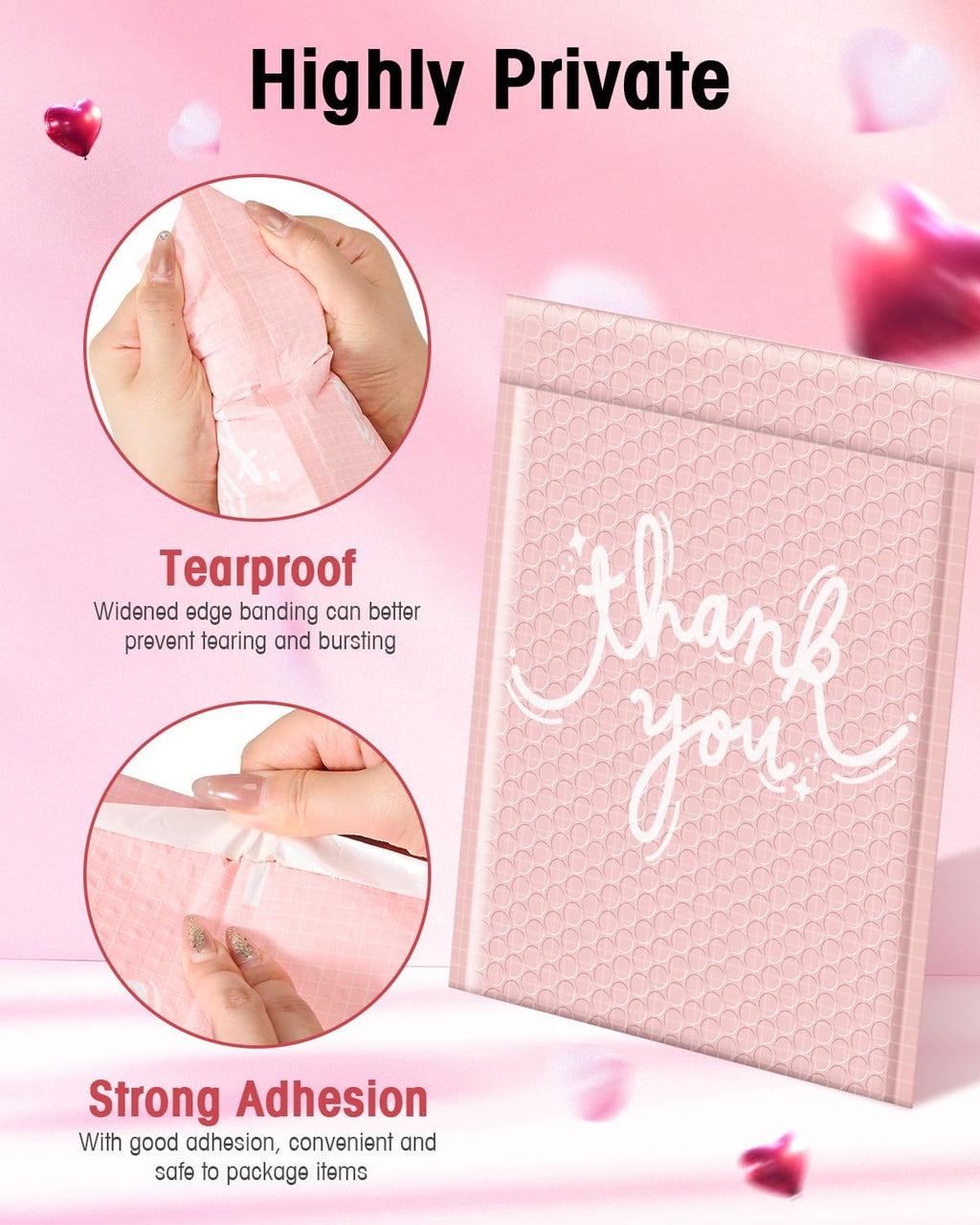 Pink Bubble Mailers 8.5x12" 40 Pack Usable Size 8.5x11" Thank You
