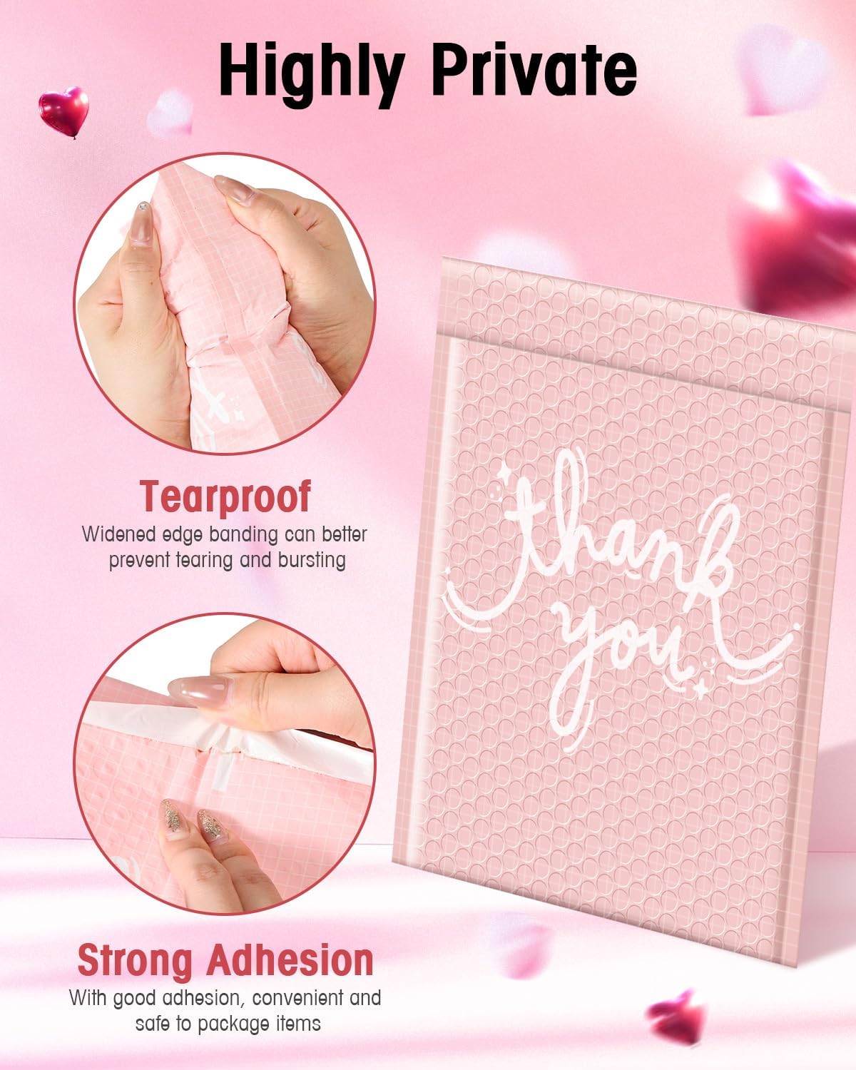 Pink Bubble Mailers 8.5x12" 40 Pack Usable Size 8.5x11" Thank You