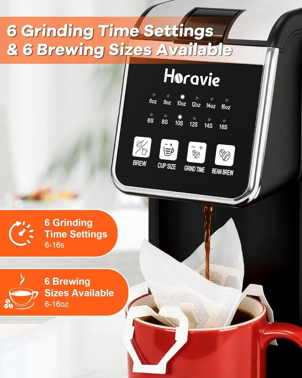 Single Serve Coffee Maker with Built-in Grinder, Fast Brew 6-16oz Single Cup for Whole Beans, Grounds, K Pod, Grind