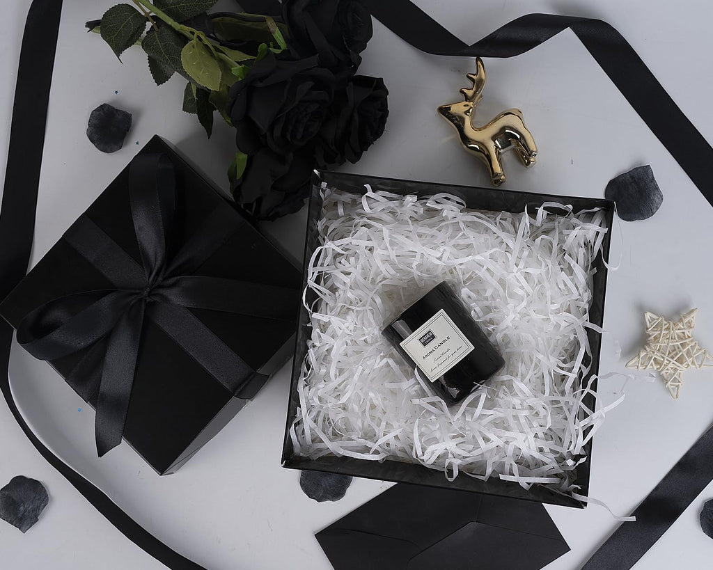 5 Pack Black Gift Boxes with Lids, Ribbons and Tissue Papers Square Gift Boxes - 7.1 Inch - Birthday, Wedding