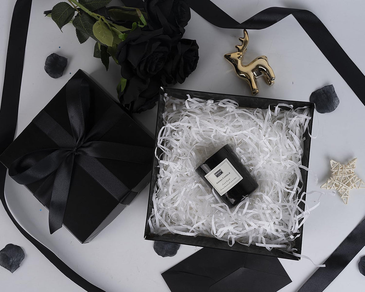 5 Pack Black Gift Boxes with Lids, Ribbons and Tissue Papers Square Gift Boxes - 7.1 Inch - Birthday, Wedding
