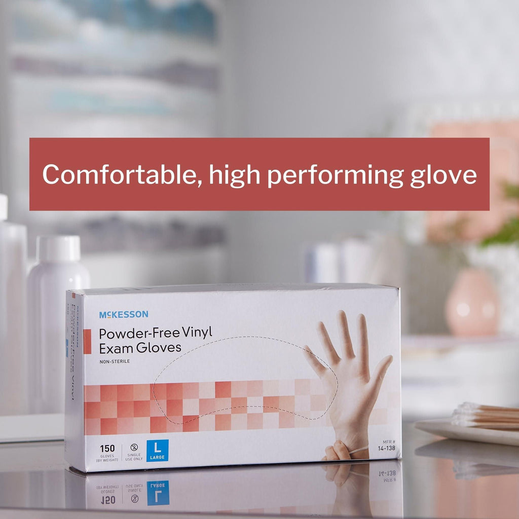 Powder-Free, Vinyl Exam Gloves, Non-Sterile, Large, Clear, 150 ct