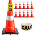 10 Pack 28 Inch Traffic Cones with Black Base | From -22℉ to 131℉, MUTCD-Compliant Orange Safety Cone, Reflective