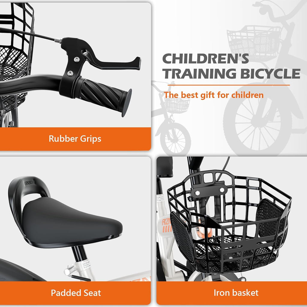 16/18 Inch Kids Bike with Training Wheels for Boys and Girls, Adjustable Bicycle for Ages 4–8, Hand & Coaster Brake