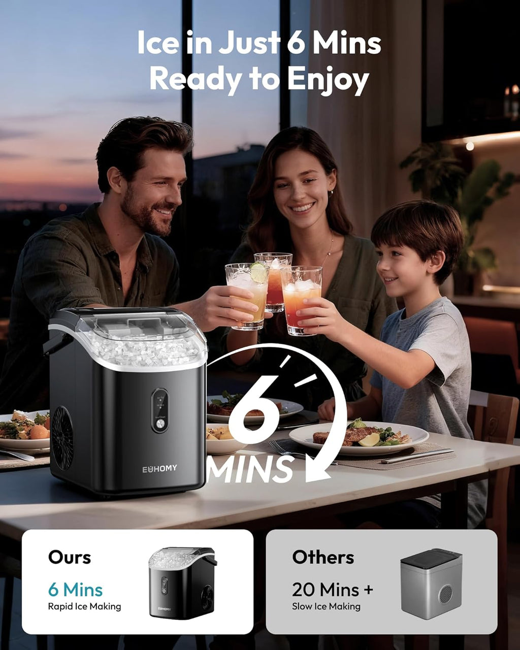 Nugget Ice Maker Countertop with Handle, 38lbs Daily Sonic Ice