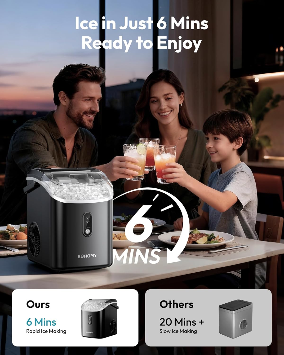 Nugget Ice Maker Countertop with Handle, 38lbs Daily Sonic Ice