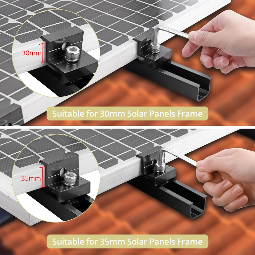 Solar Panel Roof Mounting Kit, 7.87" Aluminium Solar Rail & Clamps | Solar Panel Bracket For Thickness 30/35mm Panel