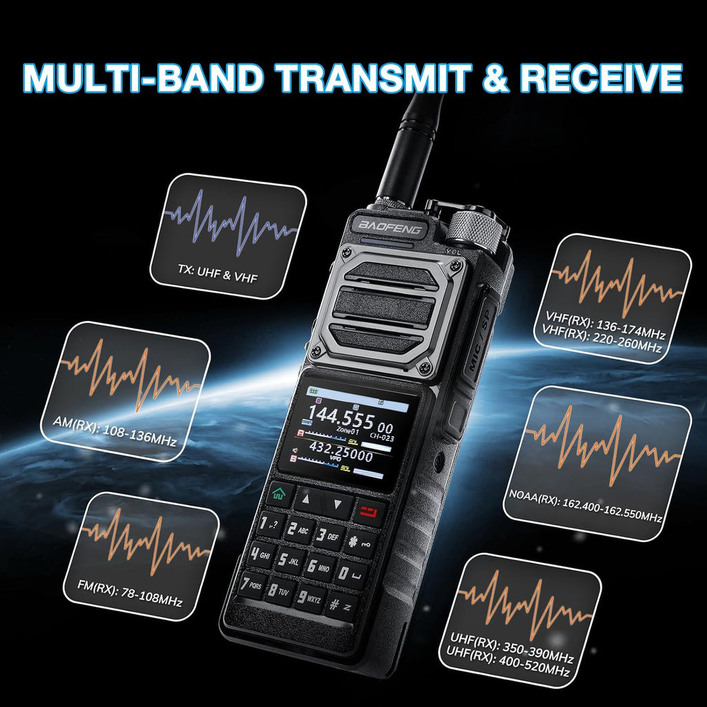 UV-25 Plus 10W GPS Ham Radio Handheld, Long Range Two Way Radio | Air NOAA Receiver, 5200mAh Battery USB-C Port, 2"