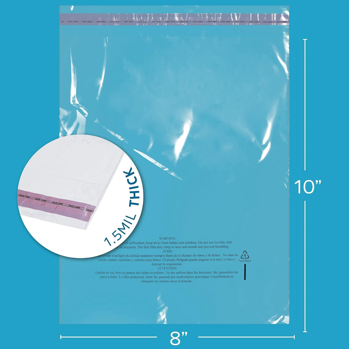 8" x 10" Self Seal Poly Bags, 100 Pack, 1.5 Mil, for Packaging & Shipping