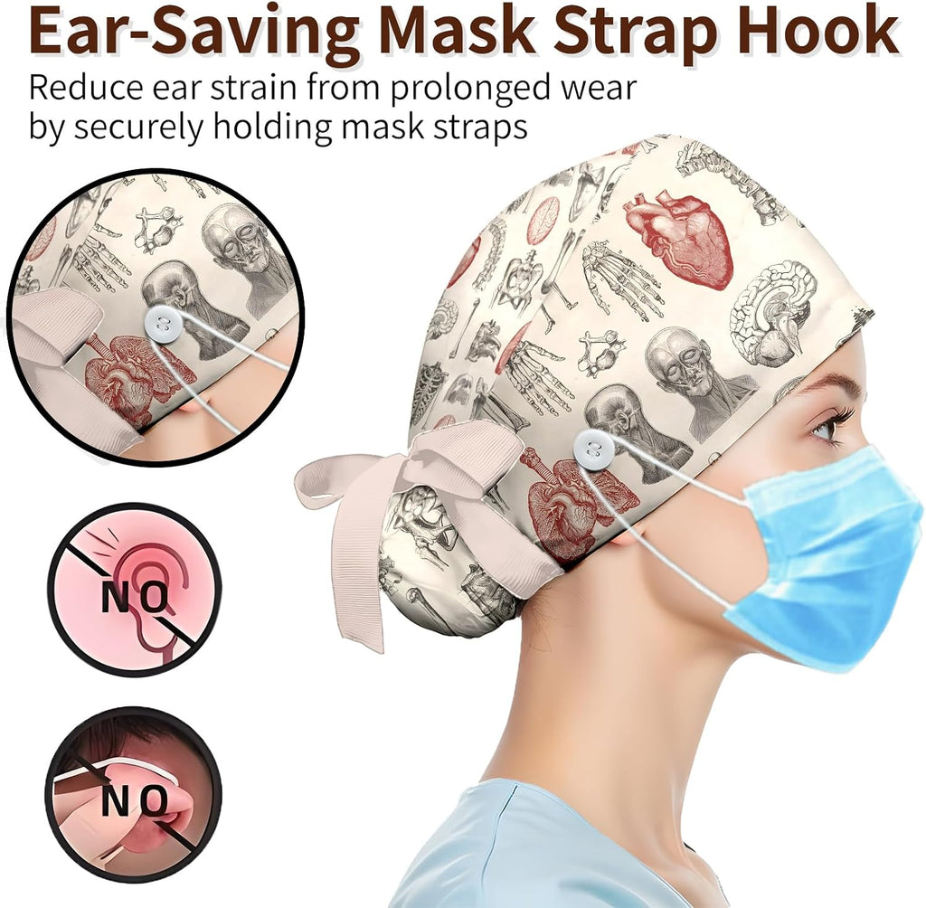 Scrub Caps for Women,Funny Nurse Hat with Sweatband & Buttons - Adjustable Surgical Hat Comfort Fit for Doctors,Nurses