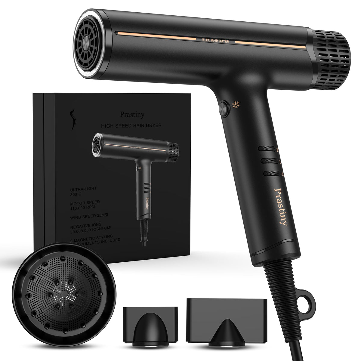 Ionic Hair Dryer with Diffuser, Fast Drying Low-Noise Blow