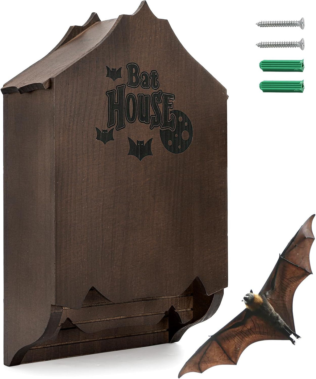 Bat House for Outdoors, Large Cedar Wood Bat Shelter with Mounting Kit, Weatherproof Garden & Backyard Habitat