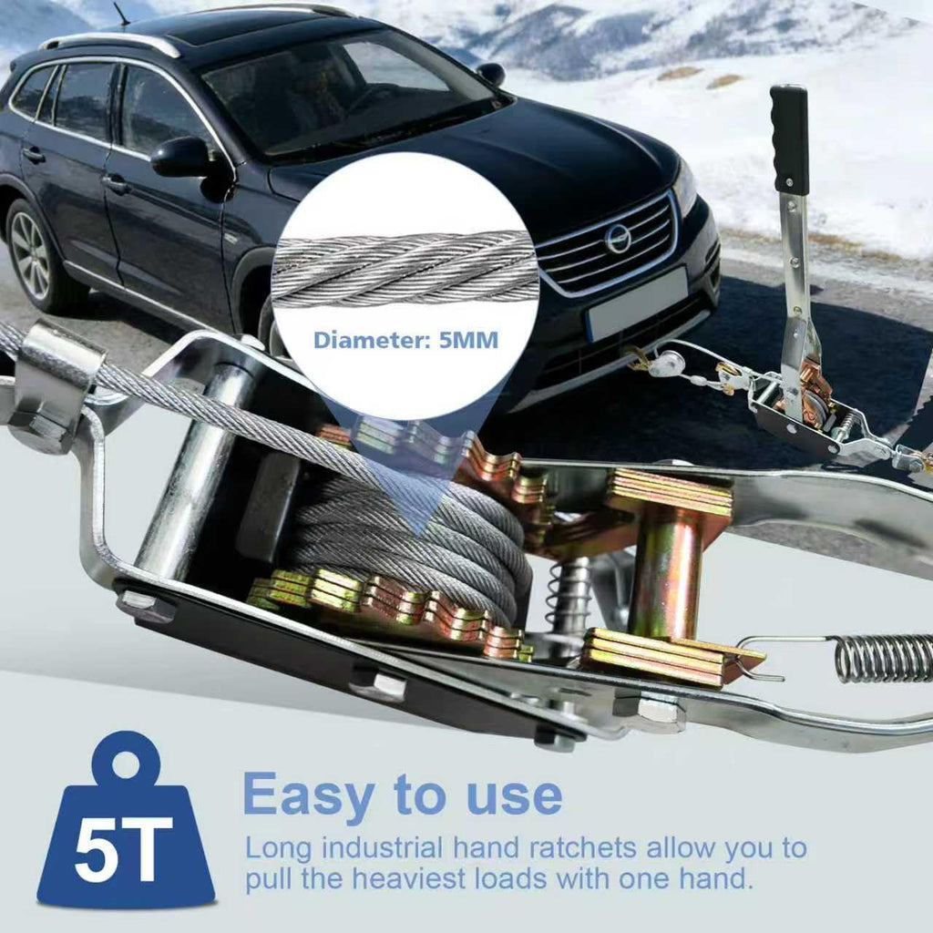 Come Along Winch 5 Ton Hand Winch 9.84Ft with 3 Hooks Heavy Duty Dual Ratchet Cable Winch Puller with Two 1"x8FT