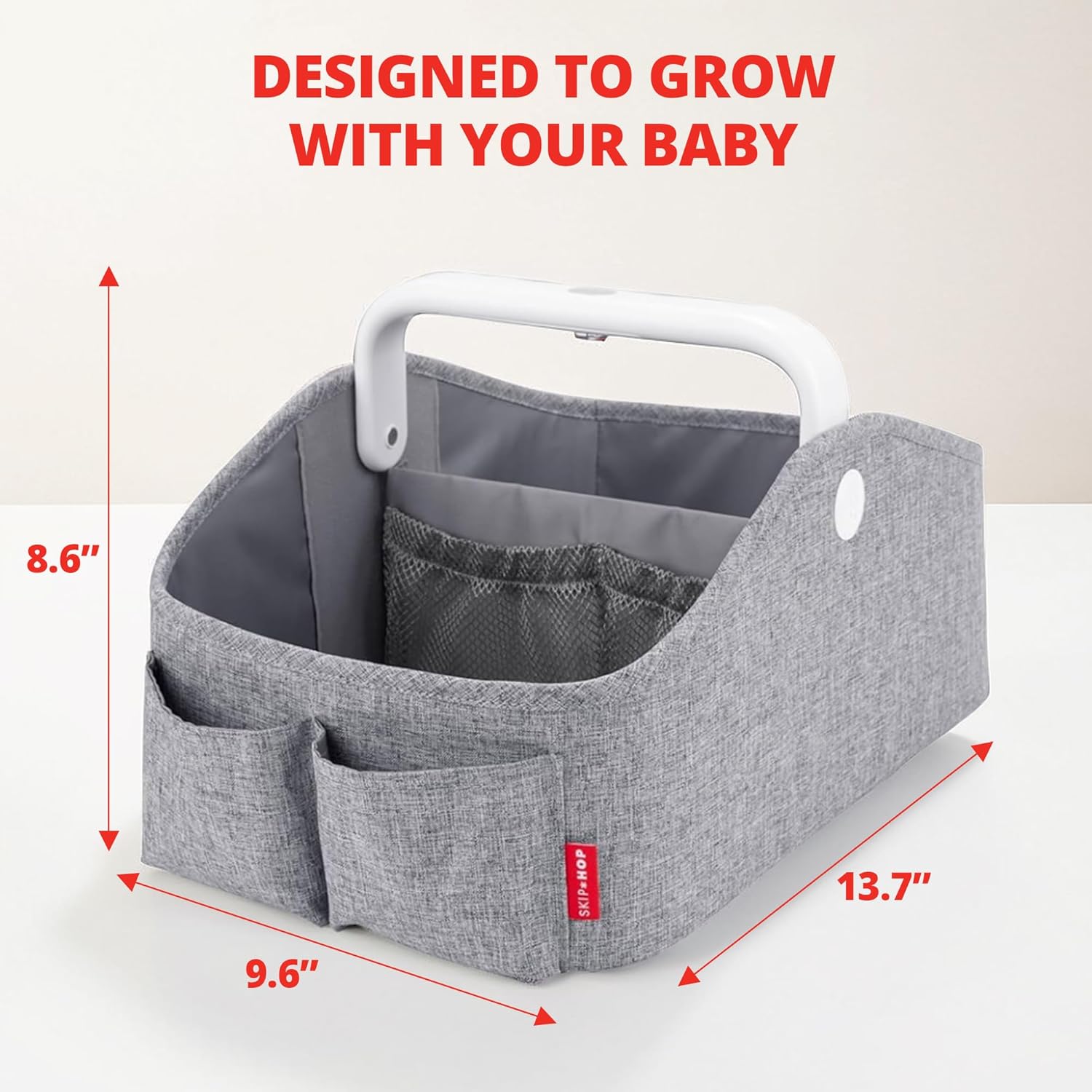 Diaper Caddy Organizer with Touch Sensor Night Light Nursery Style Heather Grey