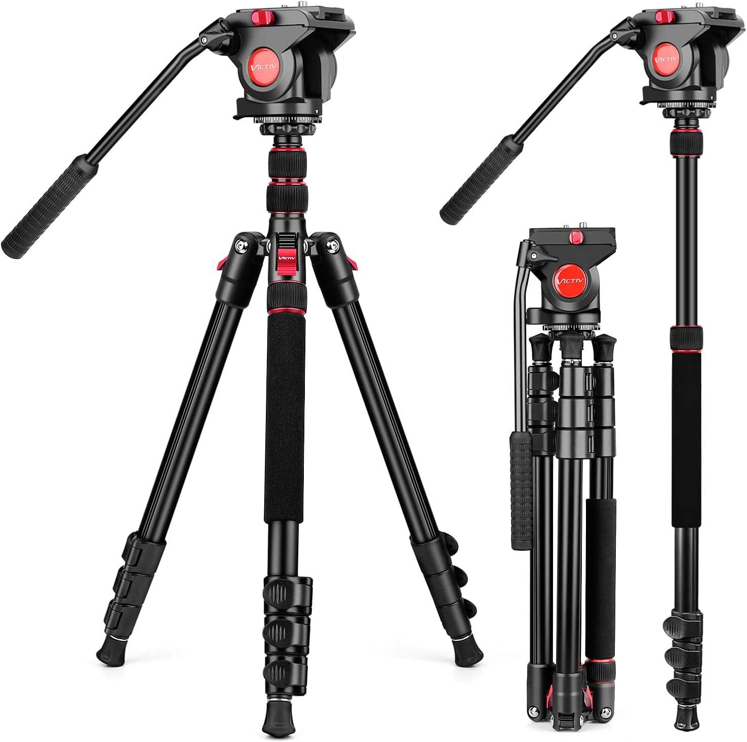 Video Tripod, 72" Heavy Duty Fluid Head Camera Tripod with Carry Bag | Professional Aluminum Camera Tripod Stand