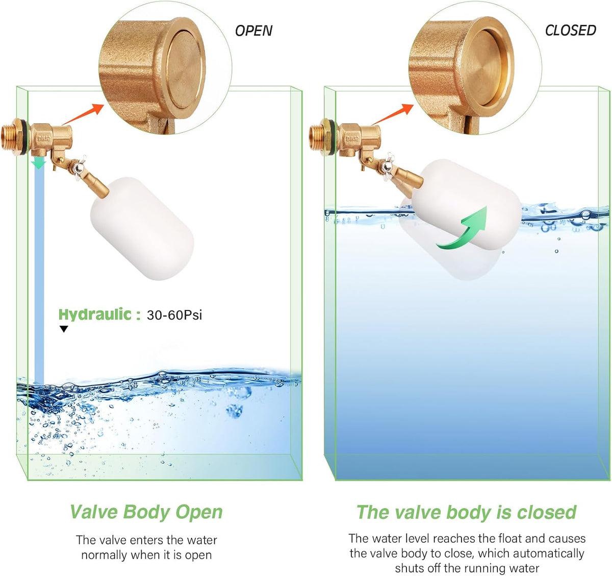 2 Pack 1/2 Inch Brass Water Float Valve Pool Auto Fill Float Valve